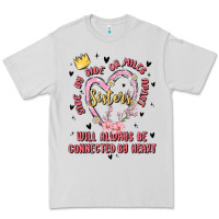 Dove Grey side by side or miles apart sisters will always be connected by heart Premium Tee - MaliasSmallBusiness
