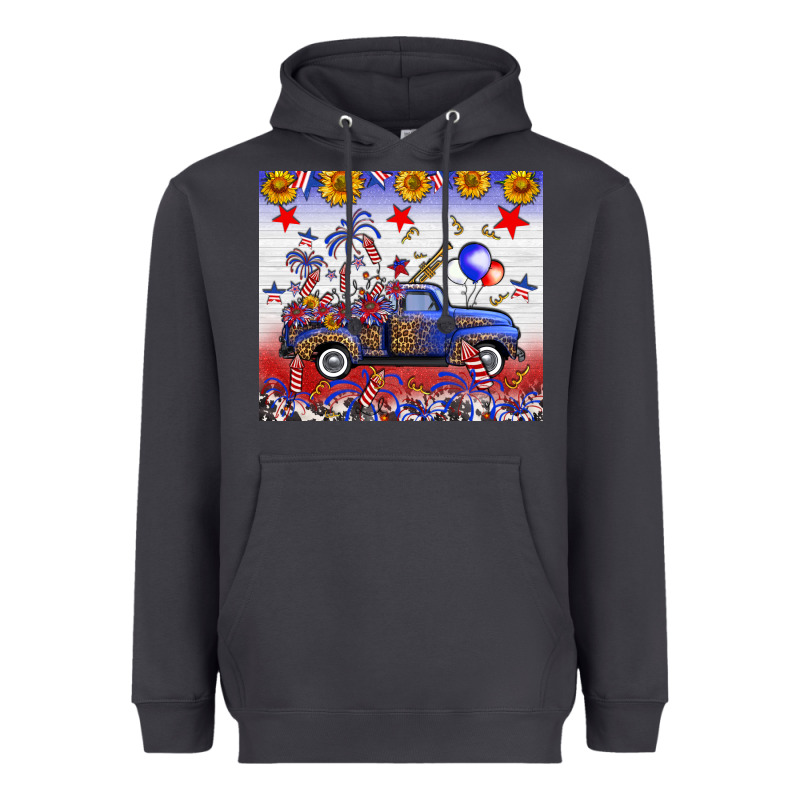 Fourth Of July Truck American Flag Heavyweight Hoodie by FaDigitalArtStudio | Teevron
