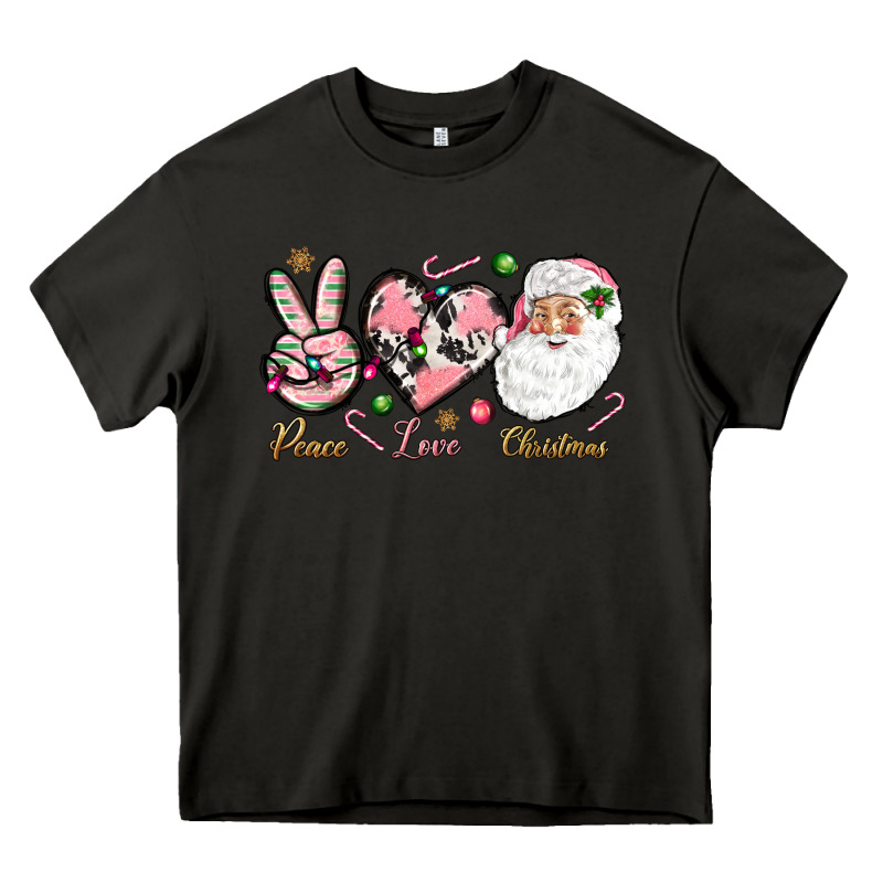 Pink Peace Love Christmas Heavy Core Tee by NancyCooperArtShop | Teevron