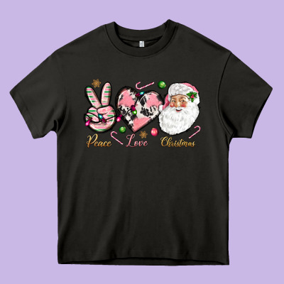 Pink Peace Love Christmas Heavy Core Tee Designed By Nancycooperartshop