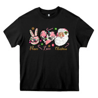 Black pink peace love christmas Heavy Core Tee - NancyCooperArtShop