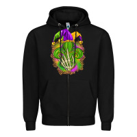 Black Mardi Gras with skeleton hand Zipper Hoodie - HowdyJamesFarm