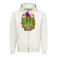 Oatmeal Heather Mardi Gras with skeleton hand Zipper Hoodie - HowdyJamesFarm