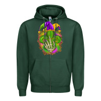 Sports Green Mardi Gras with skeleton hand Zipper Hoodie - HowdyJamesFarm