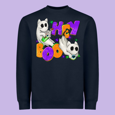 Hey Boo With Ghost Cats Heavyweight Sweatshirt Designed By Texasbilliewilder