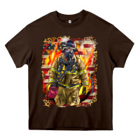 Chocolate Brown Firefighter Fire And American Heavy Core Tee - LillyAllenDesigns