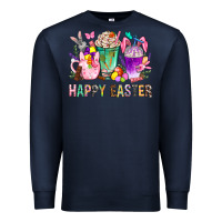 Navy Happy Easter Coffee Cups With Bunny Premium Sweatshirt - BundleAndBundleShop