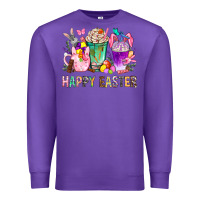 Purple Happy Easter Coffee Cups With Bunny Premium Sweatshirt - BundleAndBundleShop