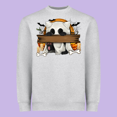 Personalized Halloween Ghost Cat Heavyweight Sweatshirt Designed By Texasbilliewilder