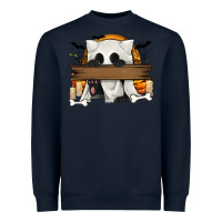 Navy Personalized Halloween Ghost Cat Heavyweight Sweatshirt - texasbilliewilder