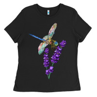 Black Dragonfly With Lavender Ladies Tee - LillyAllenDesigns