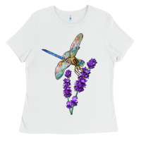 White Dragonfly With Lavender Ladies Tee - LillyAllenDesigns
