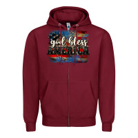 Burgundy God bless America  4th of July Zipper Hoodie - CowGirlArtShop