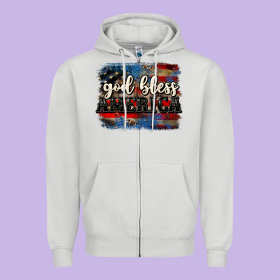 God Bless America  4th Of July Zipper Hoodie Designed By Cowgirlartshop