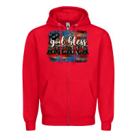 Red God bless America  4th of July Zipper Hoodie - CowGirlArtShop