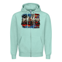 Seafoam God bless America  4th of July Zipper Hoodie - CowGirlArtShop