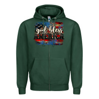 Sports Green God bless America  4th of July Zipper Hoodie - CowGirlArtShop