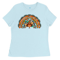 Baby Blue turquoise thanksgiving turkey rainbow Ladies Tee - Jasminsmagicworld