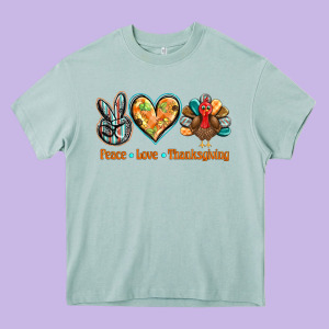 Peace Love Thanksgiving Heavy Core Tee Designed By Barkaloodesign