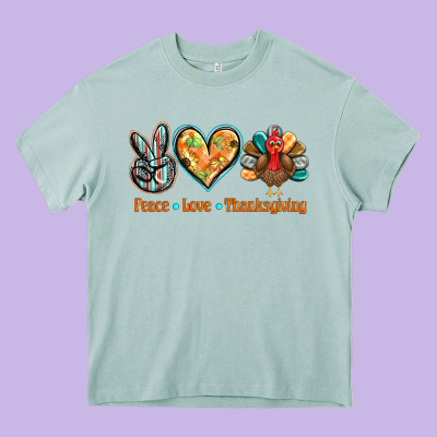 Peace Love Thanksgiving Heavy Core Tee Designed By Barkaloodesign