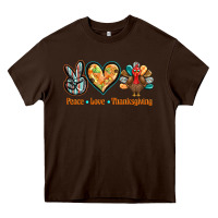 Chocolate Brown peace love thanksgiving Heavy Core Tee - BarkalooDesign