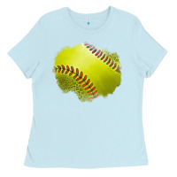 Baby Blue leopard softball patch Ladies Tee - Jasminsmagicworld