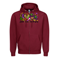 Burgundy Peace Love Mardi Gras Zipper Hoodie - HowdyJamesFarm
