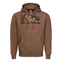 Chestnut Peace Love Mardi Gras Zipper Hoodie - HowdyJamesFarm