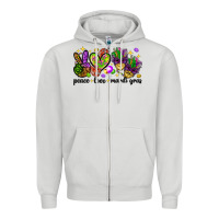 Dove Grey Peace Love Mardi Gras Zipper Hoodie - HowdyJamesFarm