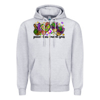 Heather Grey Peace Love Mardi Gras Zipper Hoodie - HowdyJamesFarm