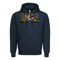 Navy Peace Love Mardi Gras Zipper Hoodie - HowdyJamesFarm