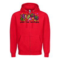 Red Peace Love Mardi Gras Zipper Hoodie - HowdyJamesFarm
