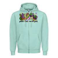 Seafoam Peace Love Mardi Gras Zipper Hoodie - HowdyJamesFarm