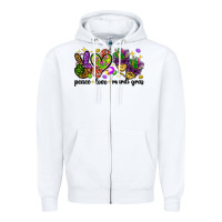 White Peace Love Mardi Gras Zipper Hoodie - HowdyJamesFarm