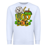 White lucky dog St. Patrick's Premium Sweatshirt - FaDigitalArtStudio