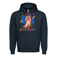 Navy Autism Mom Zipper Hoodie - CowGirlArtShop