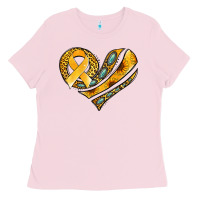 Bubblegum Pink childhood cancer awareness heart Ladies Tee - Jasminsmagicworld