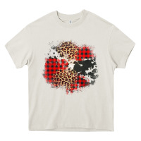 Cream leopard cowhide Christmas plaid patches Heavy Core Tee - Jasminsmagicworld