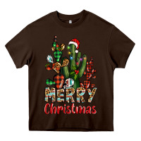 Chocolate Brown merry christmas cactus western Heavy Core Tee - BarkalooDesign