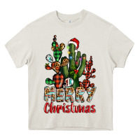 Cream merry christmas cactus western Heavy Core Tee - BarkalooDesign