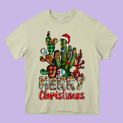Merry Christmas Cactus Western Heavy Core Tee Designed By Barkaloodesign
