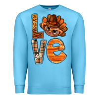 Ocean Blue thanksgiving with turkey love bbs Premium Sweatshirt - BundleAndBundleShop