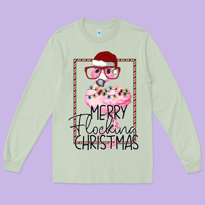 Merry Flock Christmas Flamingo Christmas Long Sleeve Tee Designed By Bettercallsaul