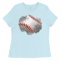Baby Blue leopard baseball patch Ladies Tee - Jasminsmagicworld