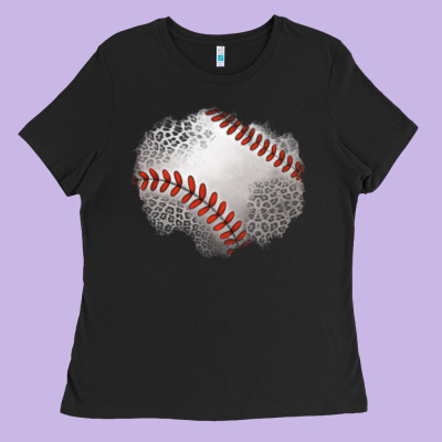 Leopard Baseball Patch Ladies Tee Designed By Jasminsmagicworld