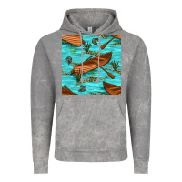 Cloud Rock Lake Canoe And Fish With Reeds And Leopard Seamless Pattern Bbs Vintage Hoodie - BundleAndBundleShop