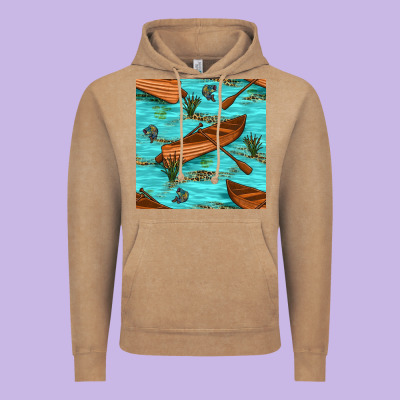 Lake Canoe And Fish With Reeds And Leopard Seamless Pattern Bbs Vintage Hoodie Designed By Bundleandbundleshop