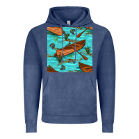 Vintage Denim Lake Canoe And Fish With Reeds And Leopard Seamless Pattern Bbs Vintage Hoodie - BundleAndBundleShop