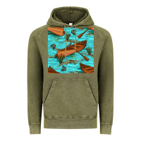 Vintage Olive Lake Canoe And Fish With Reeds And Leopard Seamless Pattern Bbs Vintage Hoodie - BundleAndBundleShop