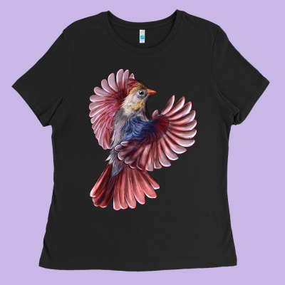 Flying Northern Cardinal Bird Ladies Tee Designed By Lillyallendesigns